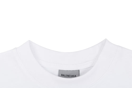 Balenciaga Layered Label Gel Print Oversized Short Sleeve Tee – White
