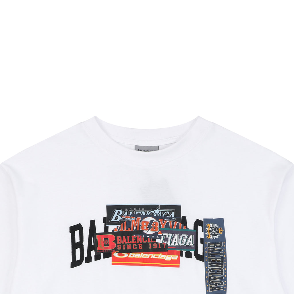 Balenciaga Layered Label Gel Print Oversized Short Sleeve Tee – White