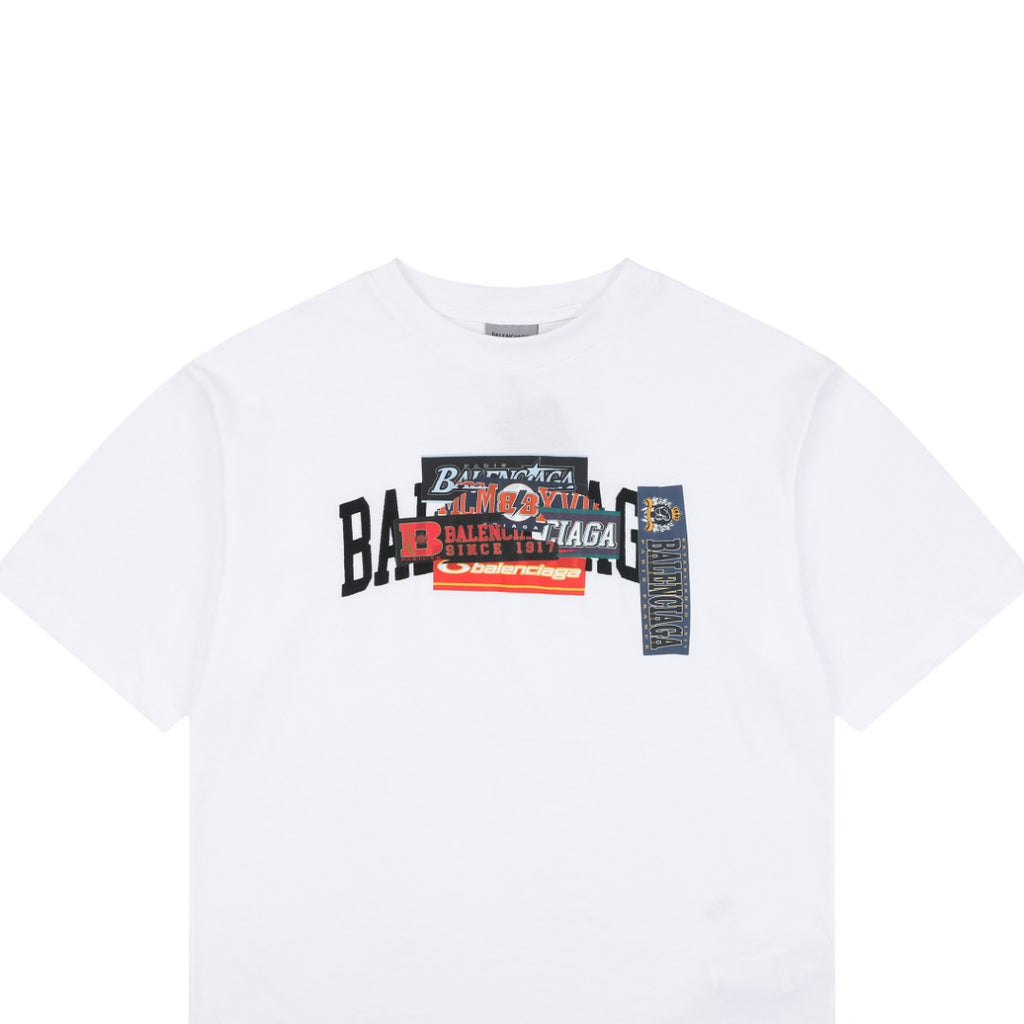Balenciaga Layered Label Gel Print Oversized Short Sleeve Tee – White