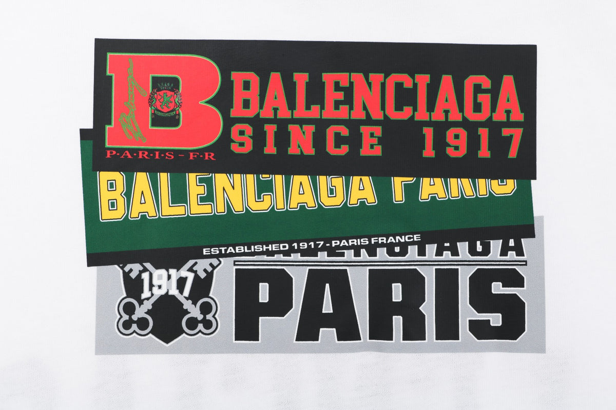 Balenciaga Layered Label Gel Print Oversized Short Sleeve Tee – White