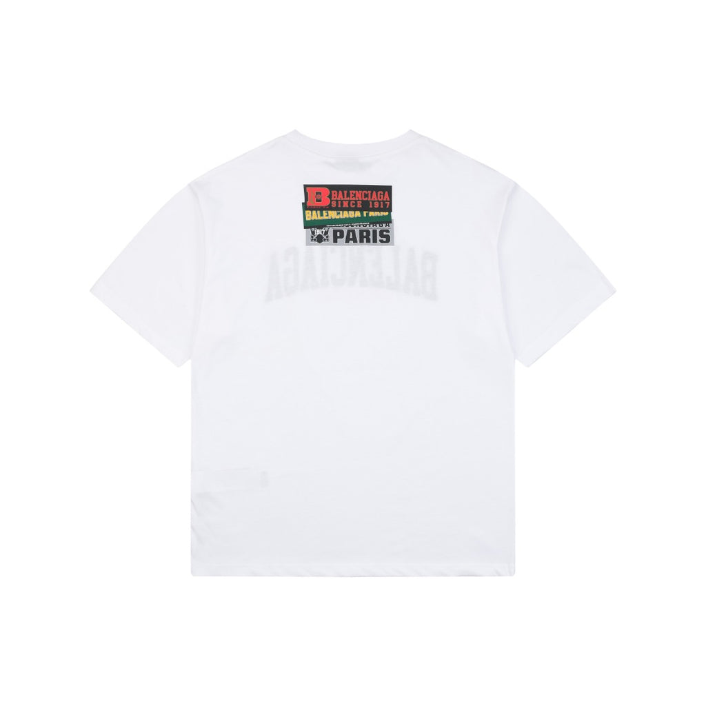 Balenciaga Layered Label Gel Print Oversized Short Sleeve Tee – White