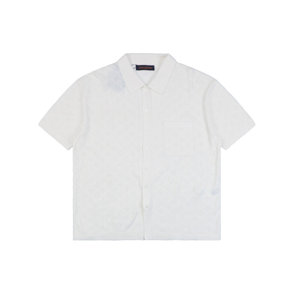 Louis Vuitton 23SS LV Monogram Openwork Jacquard Short Sleeve Camp Shirt – White