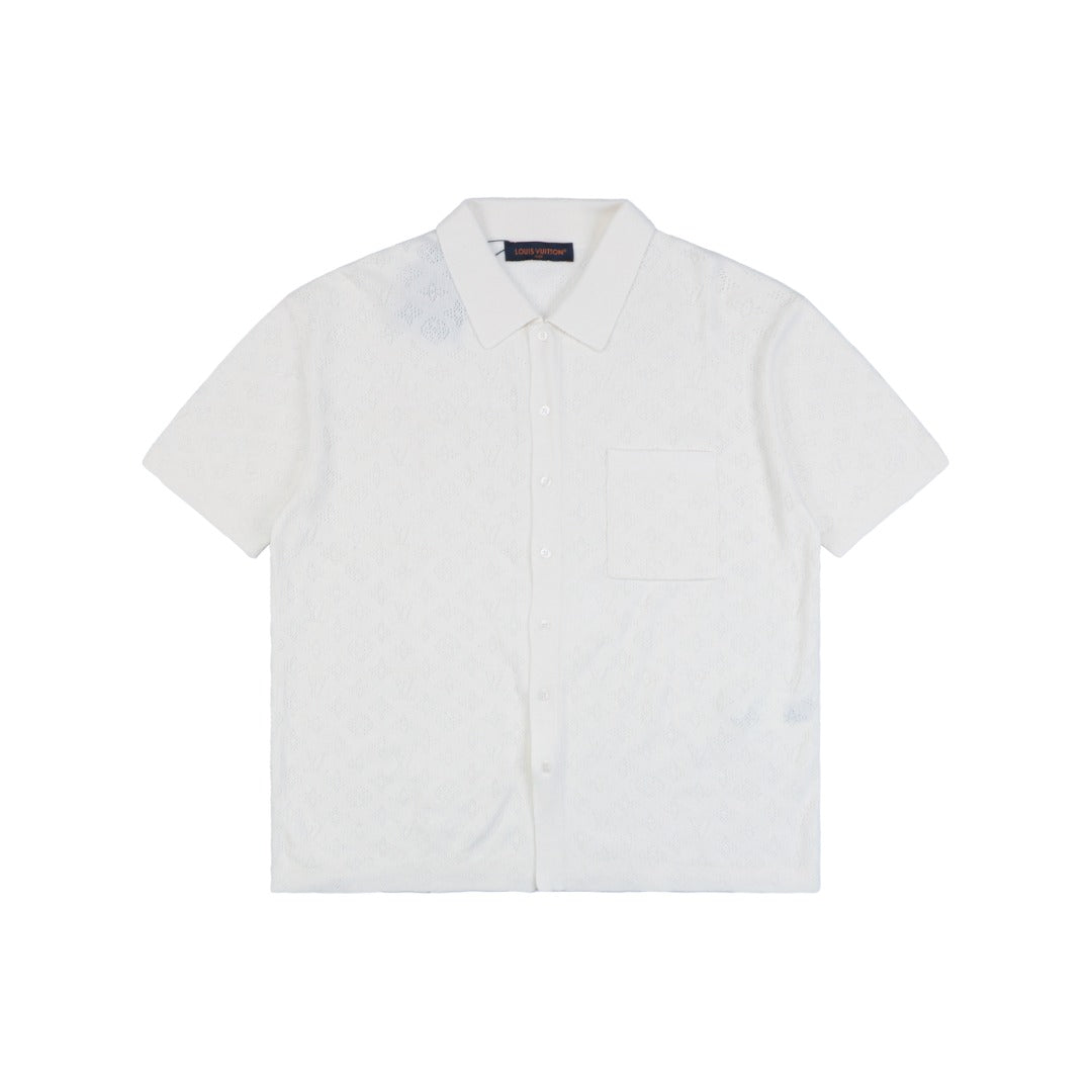 Louis Vuitton 23SS LV Monogram Openwork Jacquard Short Sleeve Camp Shirt – White