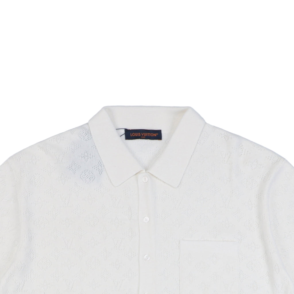 Louis Vuitton 23SS LV Monogram Openwork Jacquard Short Sleeve Camp Shirt – White