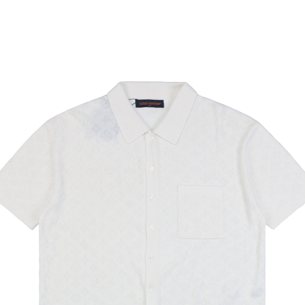 Louis Vuitton 23SS LV Monogram Openwork Jacquard Short Sleeve Camp Shirt – White