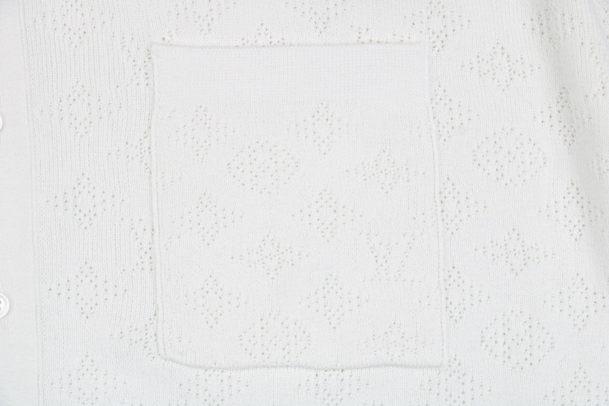 Louis Vuitton 23SS LV Monogram Openwork Jacquard Short Sleeve Camp Shirt – White