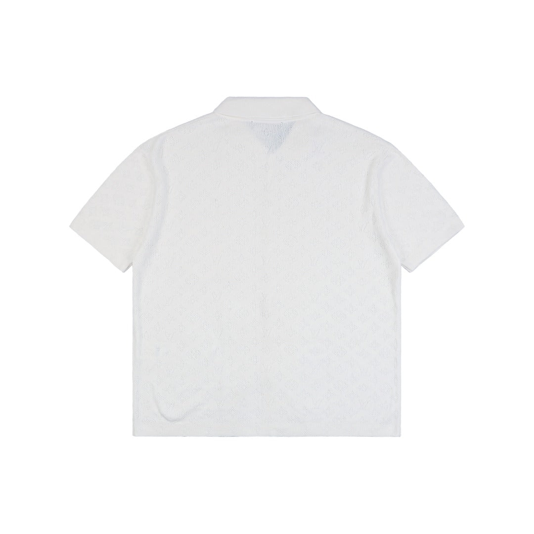 Louis Vuitton 23SS LV Monogram Openwork Jacquard Short Sleeve Camp Shirt – White