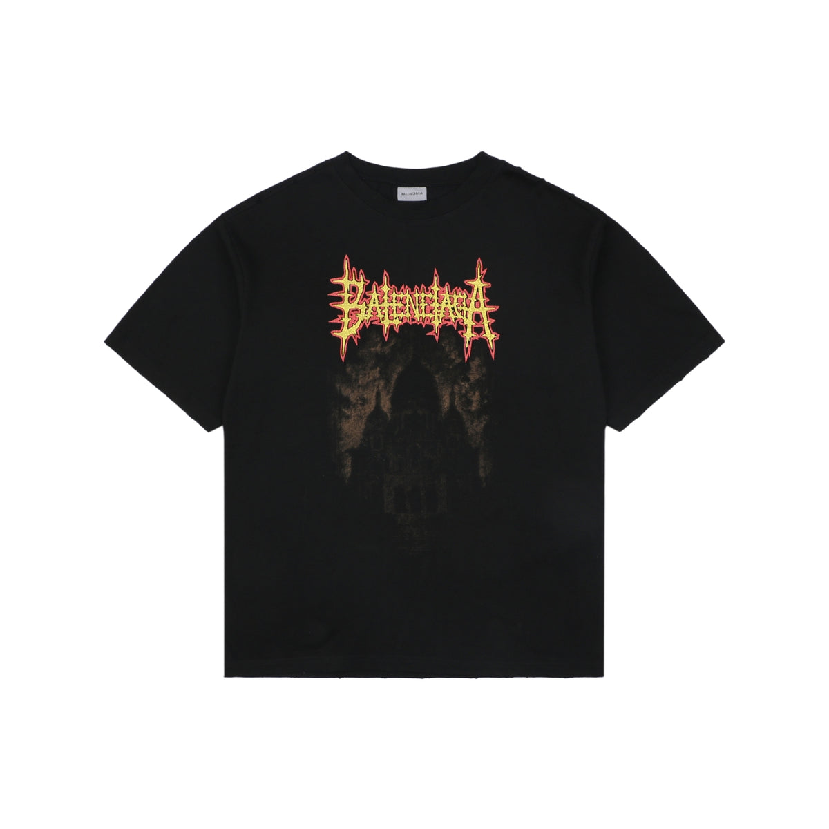 Balenciaga Dark Gothic Cathedral Heavy Metal Logo Print Oversized Short Sleeve Tee – Black