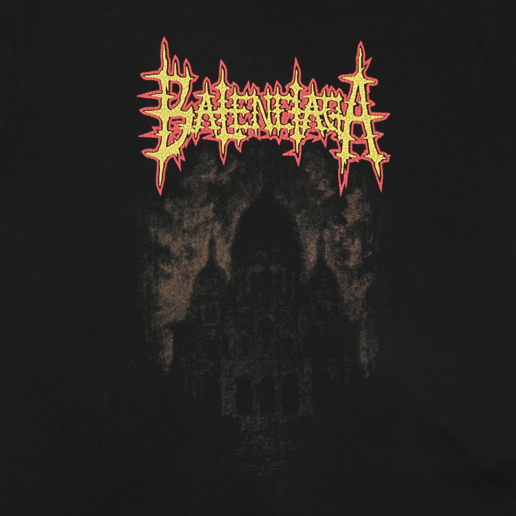 Balenciaga Dark Gothic Cathedral Heavy Metal Logo Print Oversized Short Sleeve Tee – Black