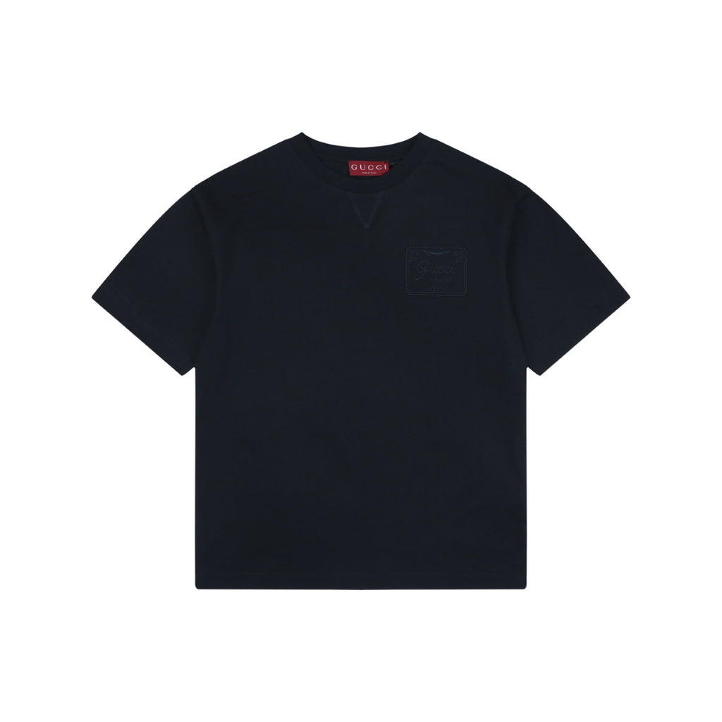 Gucci Tonal Square-Frame Script G Embroidery Badge Short Sleeve Tee – Black