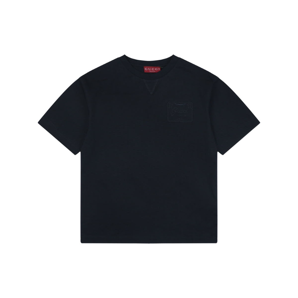 Gucci Tonal Square-Frame Script G Embroidery Badge Short Sleeve Tee – Black