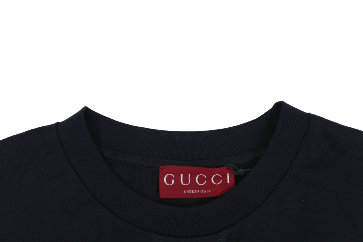 Gucci Tonal Square-Frame Script G Embroidery Badge Short Sleeve Tee – Black