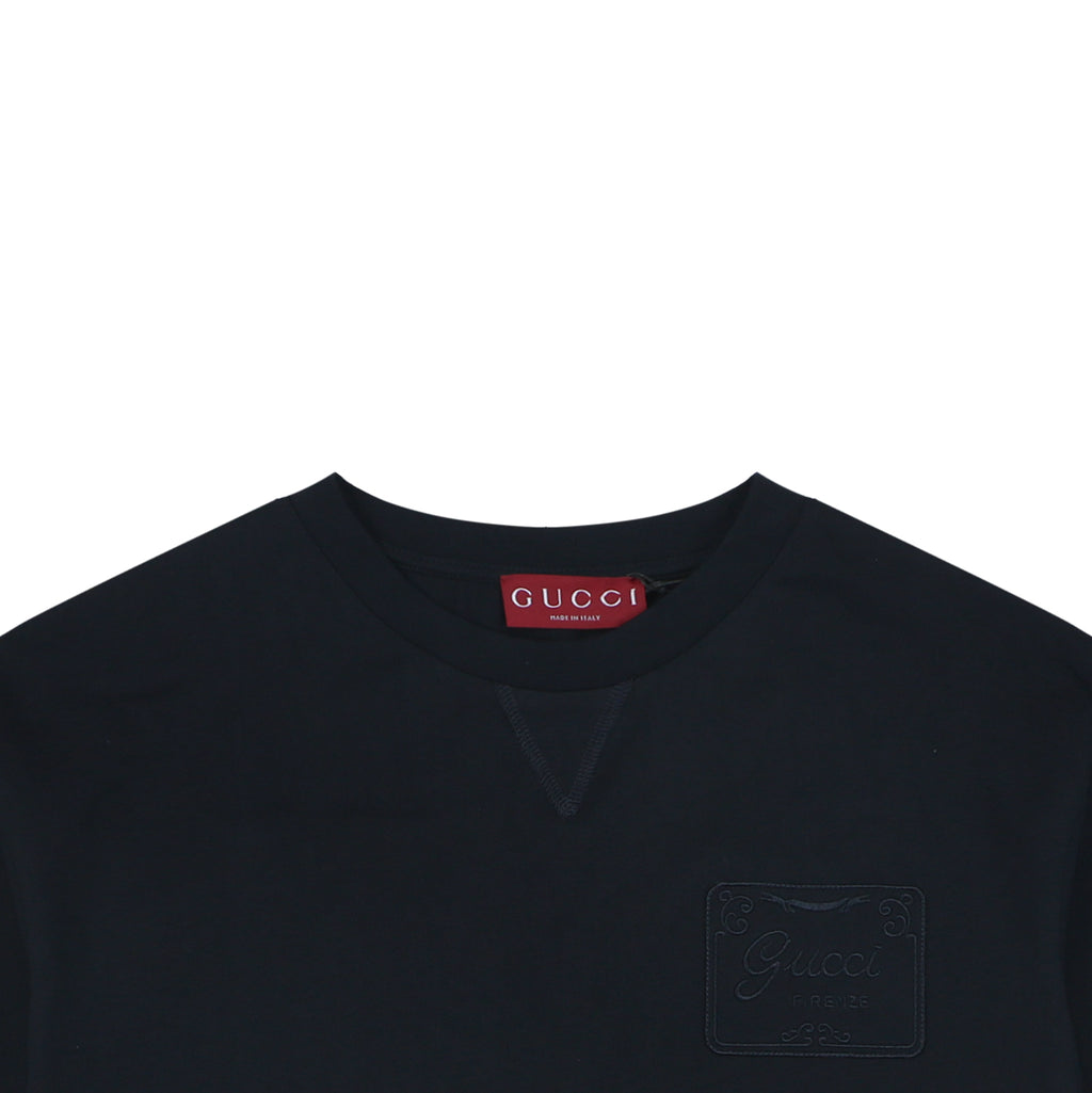 Gucci Tonal Square-Frame Script G Embroidery Badge Short Sleeve Tee – Black