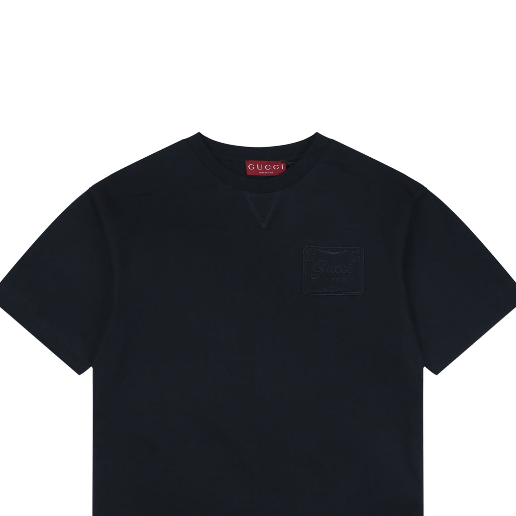 Gucci Tonal Square-Frame Script G Embroidery Badge Short Sleeve Tee – Black