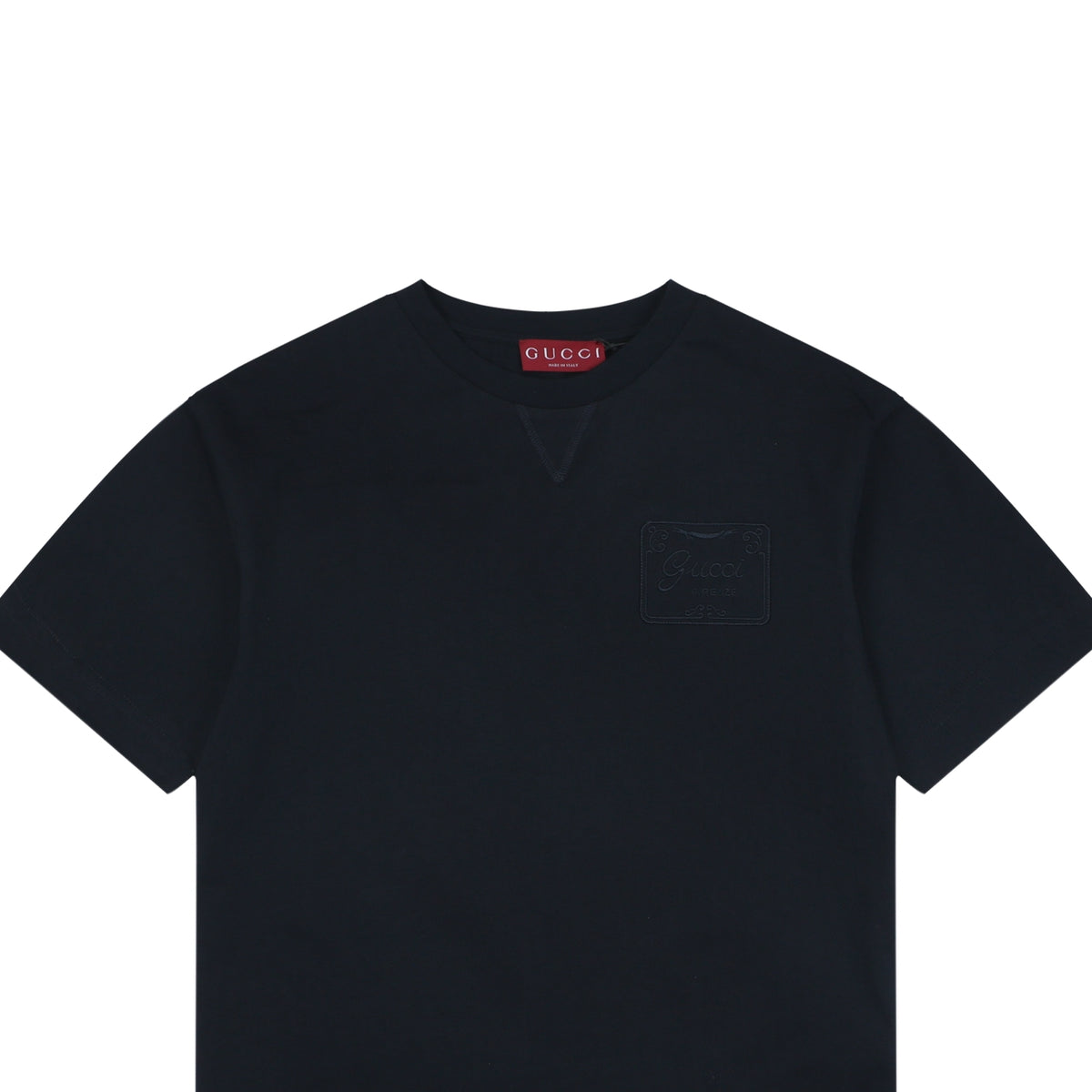 Gucci Tonal Square-Frame Script G Embroidery Badge Short Sleeve Tee – Black