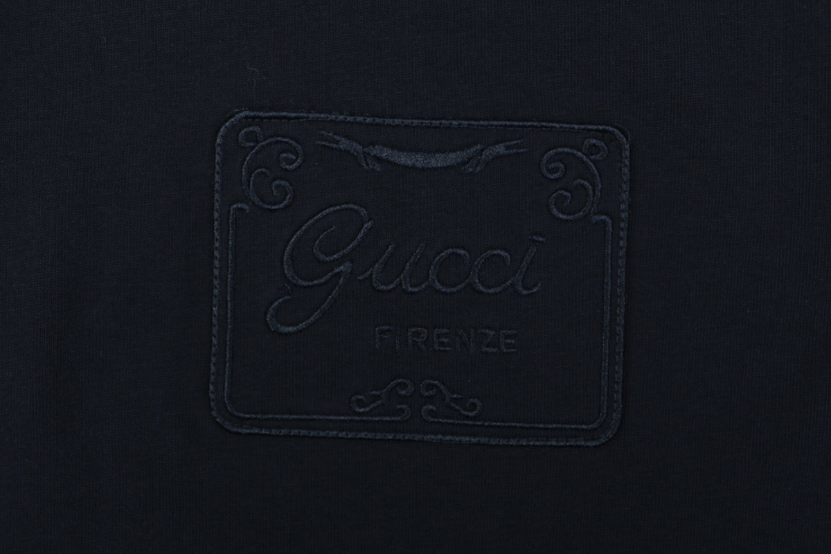 Gucci Tonal Square-Frame Script G Embroidery Badge Short Sleeve Tee – Black
