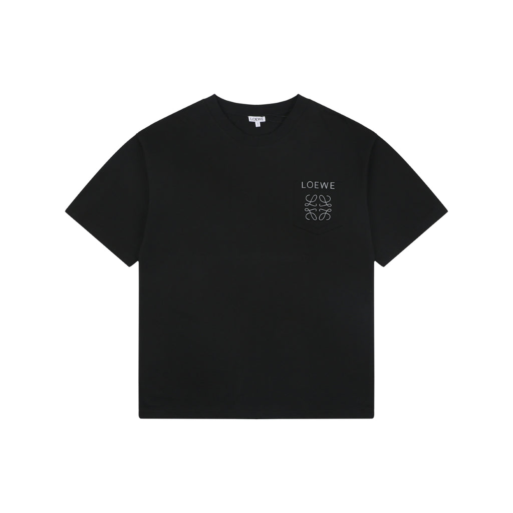 Loewe Reflective Embossed Anagram Logo Left Chest Short Sleeve Tee – Black