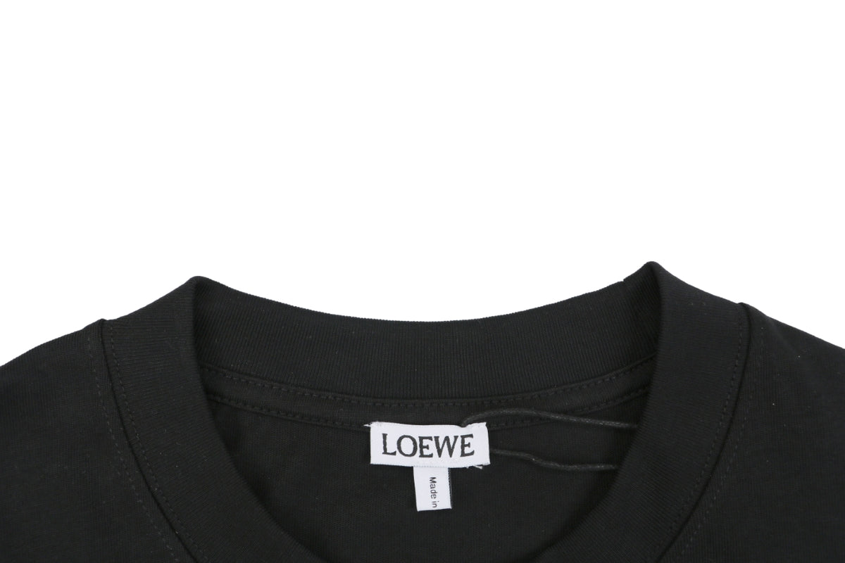 Loewe Reflective Embossed Anagram Logo Left Chest Short Sleeve Tee – Black