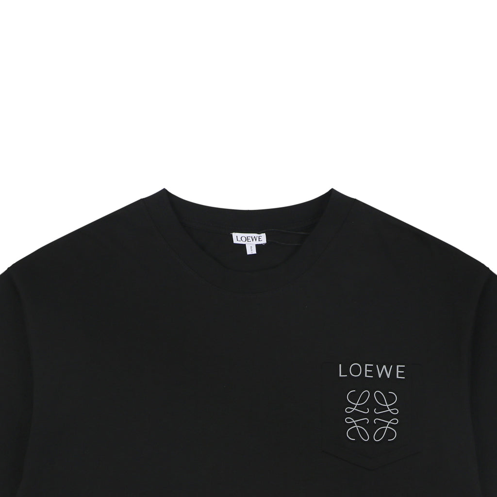 Loewe Reflective Embossed Anagram Logo Left Chest Short Sleeve Tee – Black