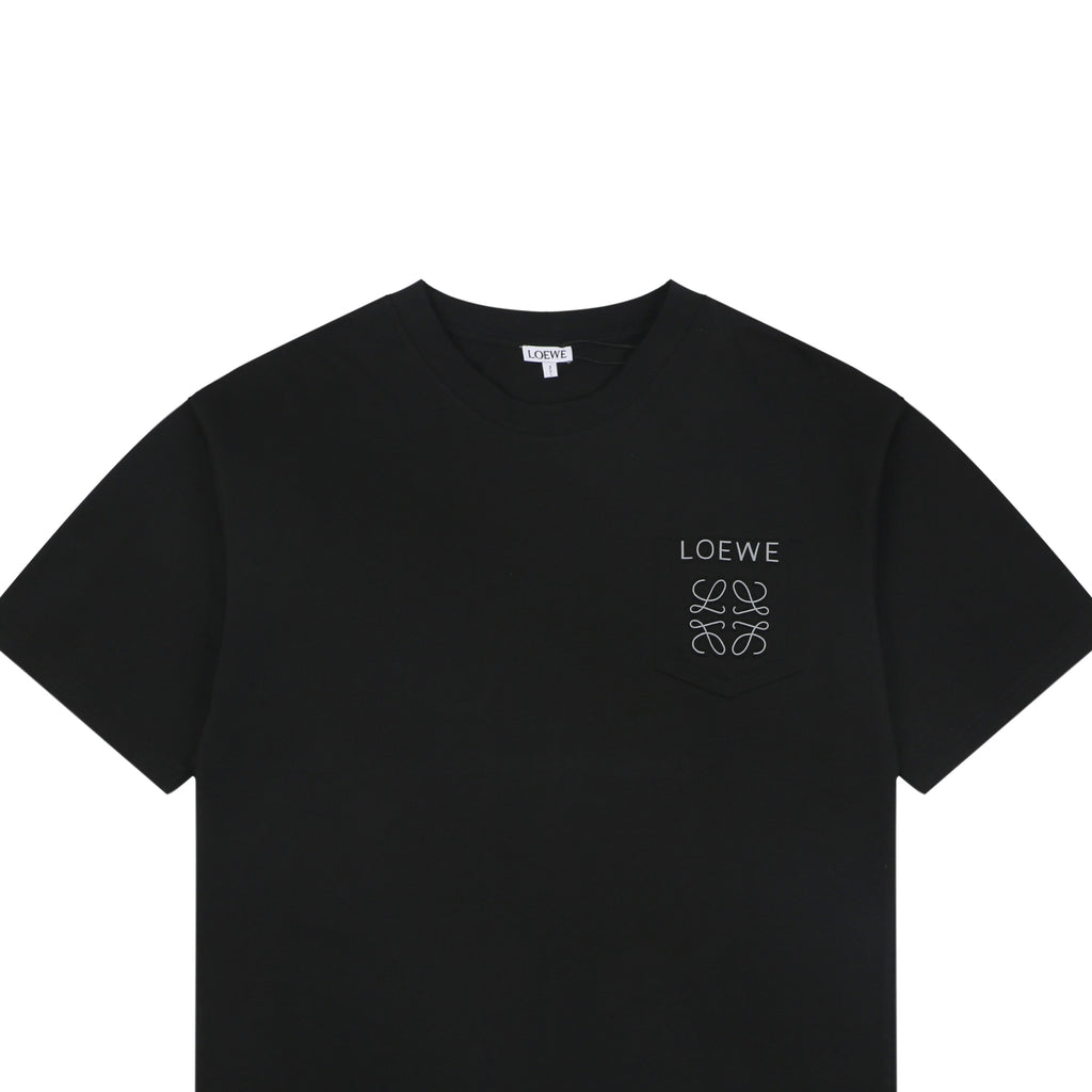 Loewe Reflective Embossed Anagram Logo Left Chest Short Sleeve Tee – Black