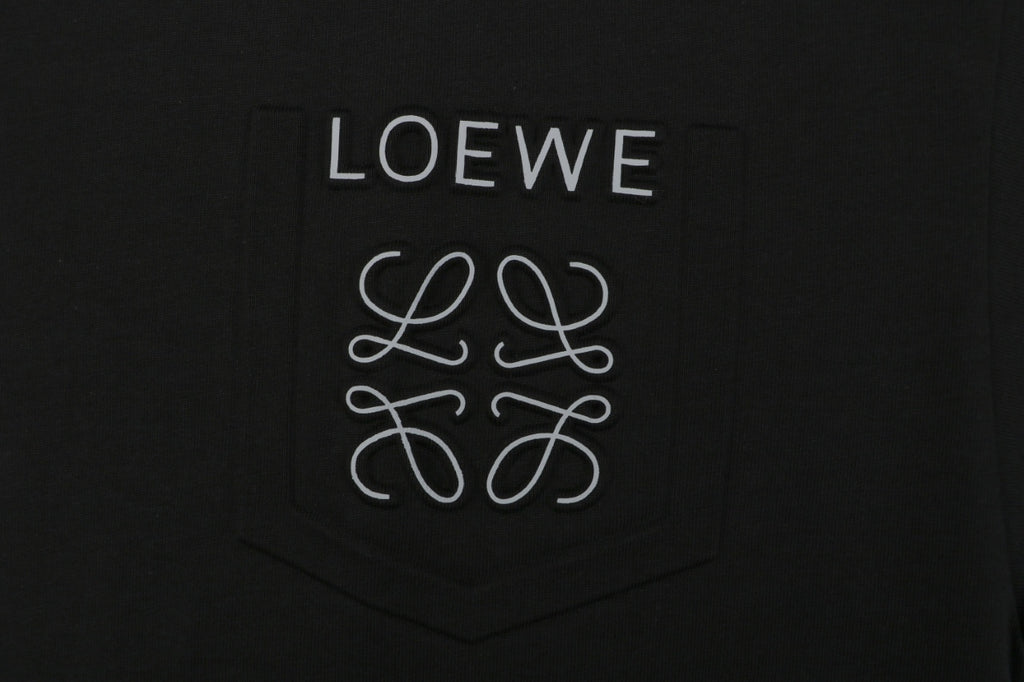Loewe Reflective Embossed Anagram Logo Left Chest Short Sleeve Tee – Black