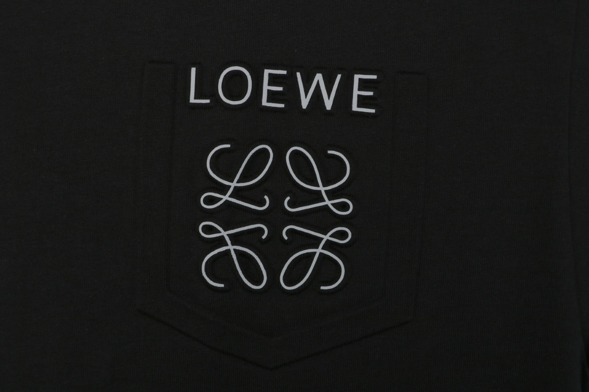Loewe Reflective Embossed Anagram Logo Left Chest Short Sleeve Tee – Black