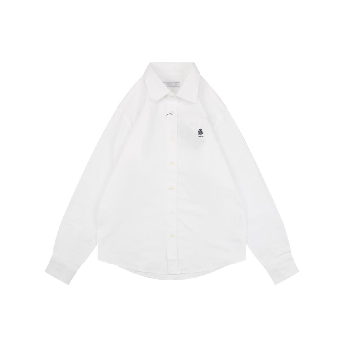 Prada Badge Logo Embroidered Long Sleeve Shirt — White