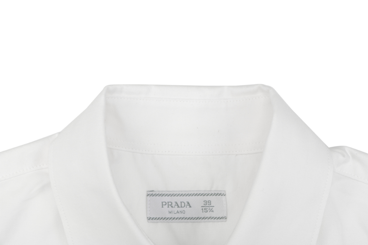 Prada Badge Logo Embroidered Long Sleeve Shirt — White