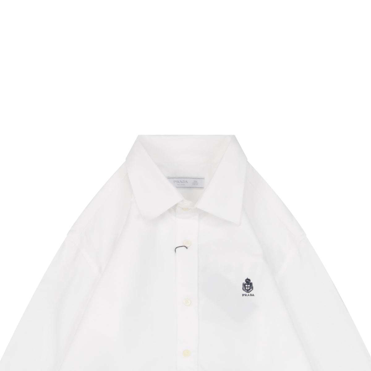 Prada Badge Logo Embroidered Long Sleeve Shirt — White