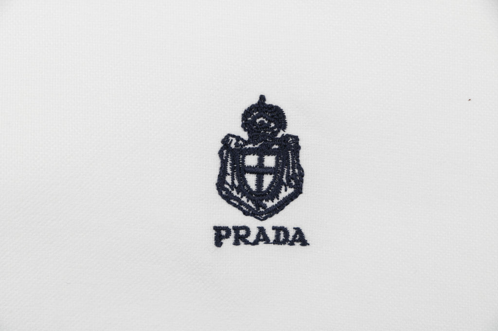 Prada Badge Logo Embroidered Long Sleeve Shirt — White