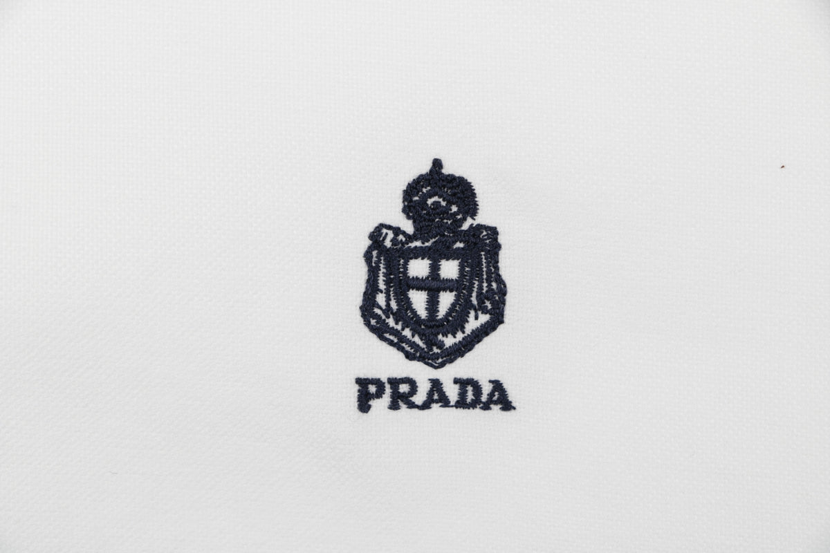 Prada Badge Logo Embroidered Long Sleeve Shirt — White
