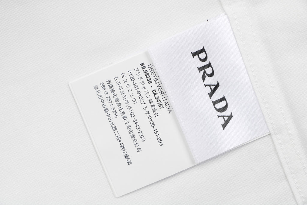 Prada Badge Logo Embroidered Long Sleeve Shirt — White