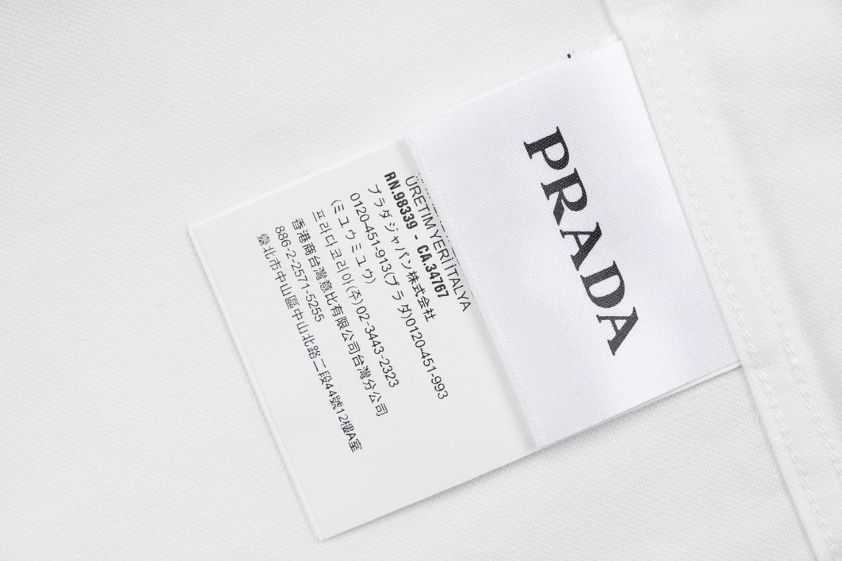 Prada Badge Logo Embroidered Long Sleeve Shirt — White