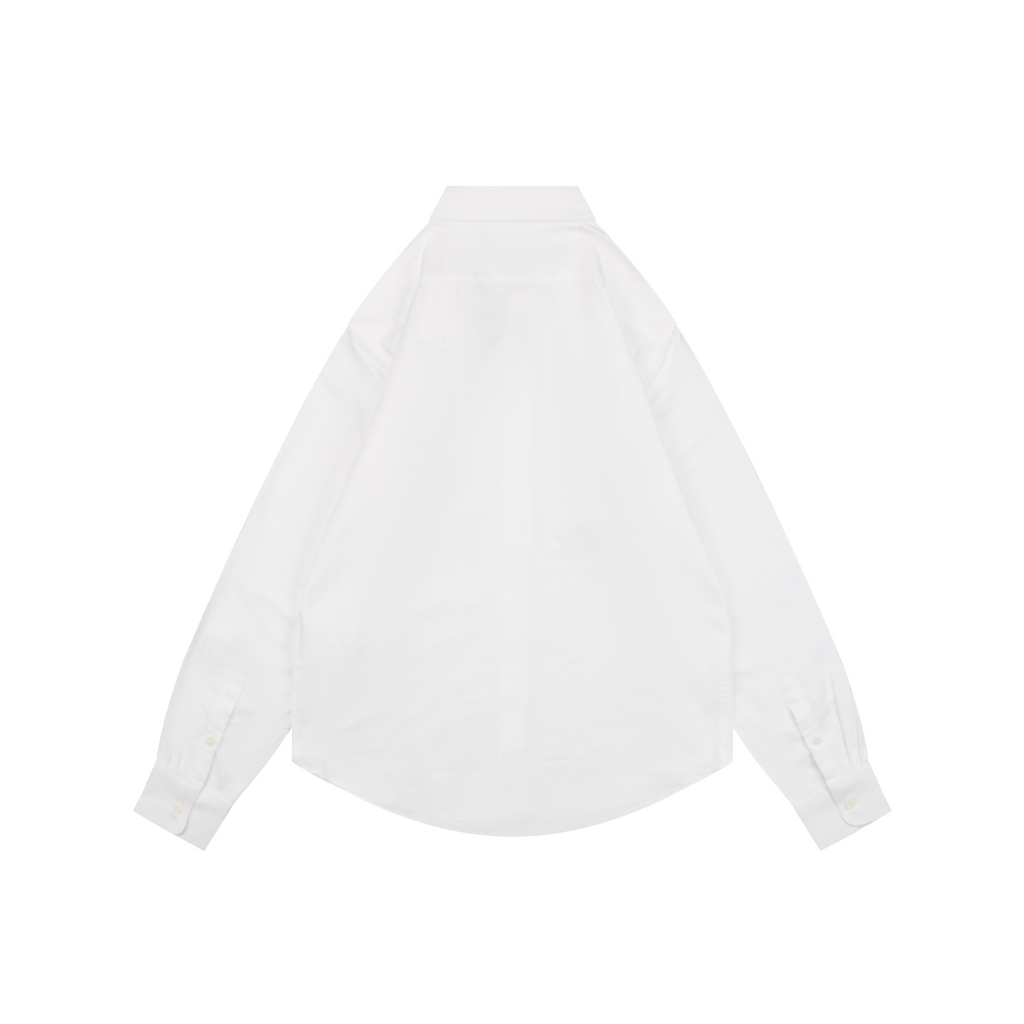 Prada Badge Logo Embroidered Long Sleeve Shirt — White