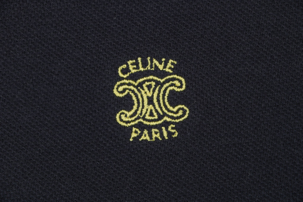 Celine Arc de Triomphe PARIS Embroidered Polo Shirt Black