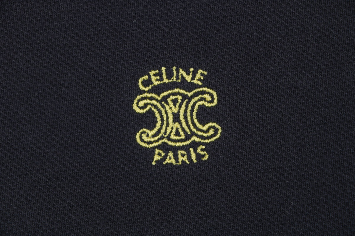 Celine Arc de Triomphe PARIS Embroidered Polo Shirt Black