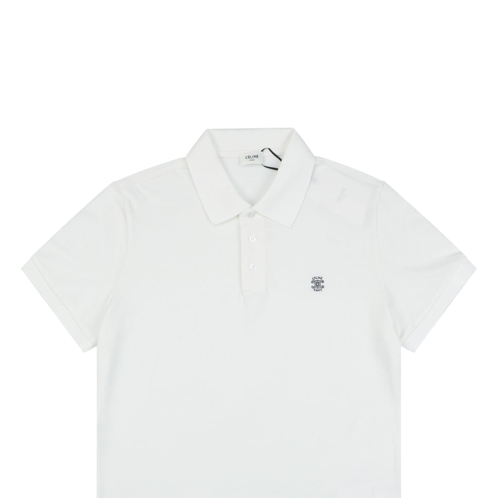 Celine Arc de Triomphe PARIS Embroidered Polo Shirt White