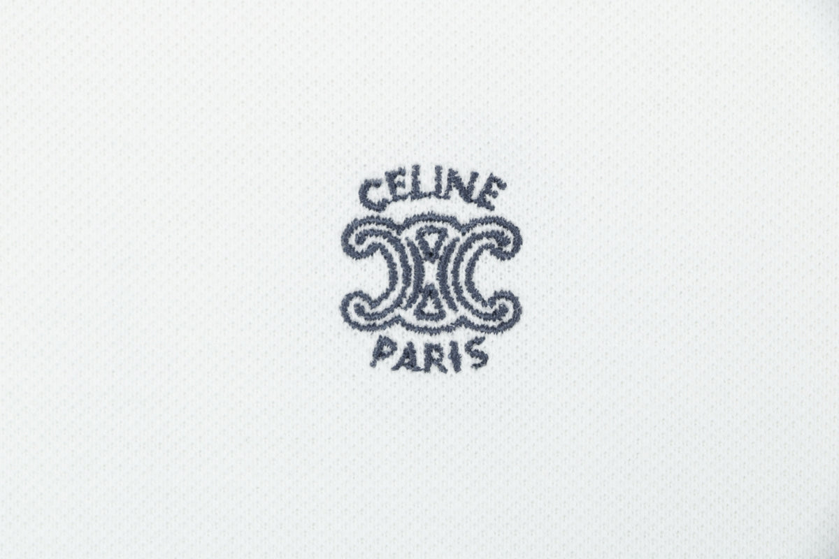 Celine Arc de Triomphe PARIS Embroidered Polo Shirt White