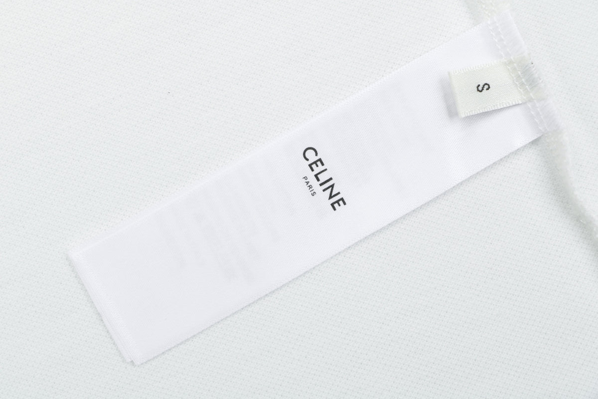 Celine Arc de Triomphe PARIS Embroidered Polo Shirt White