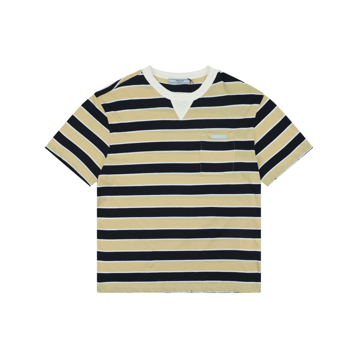 Prada Stripe Drop-Shoulder Short Sleeve Tee Yellow