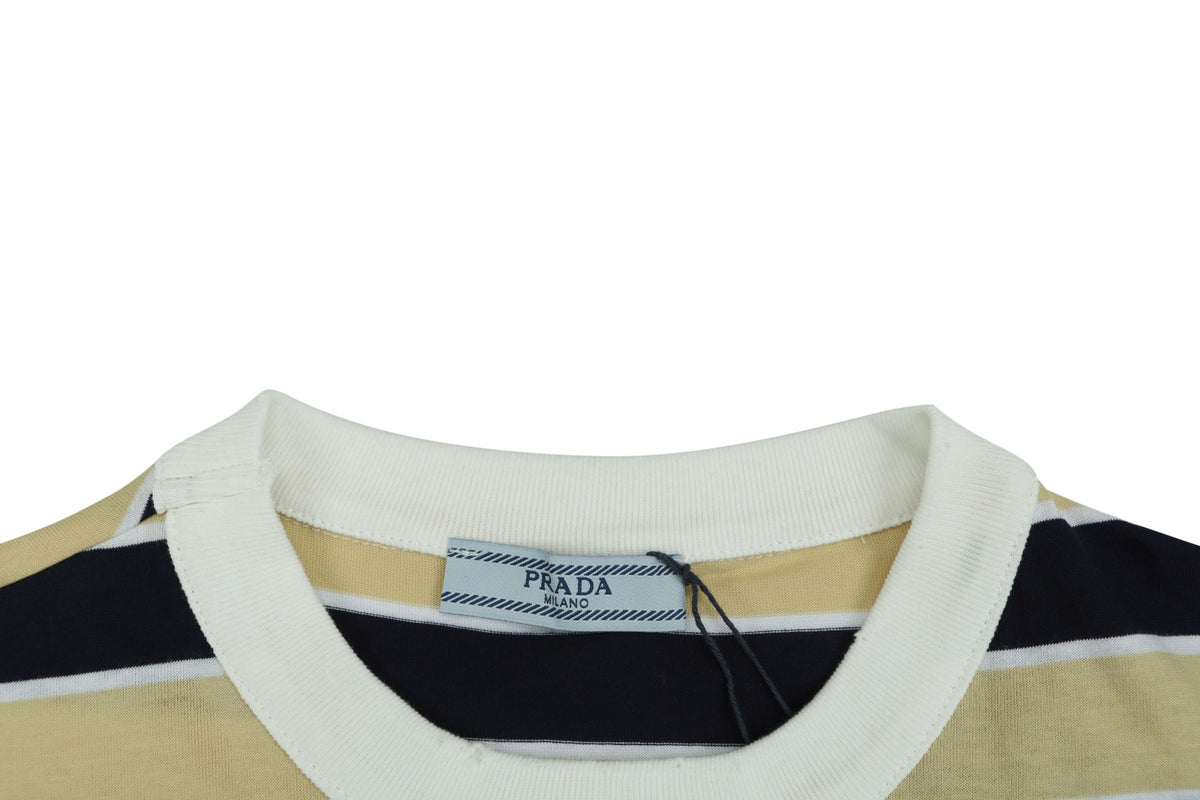 Prada Stripe Drop-Shoulder Short Sleeve Tee Yellow
