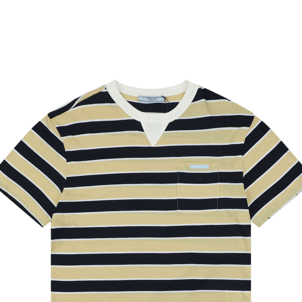 Prada Stripe Drop-Shoulder Short Sleeve Tee Yellow