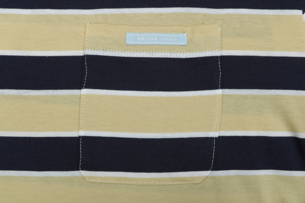 Prada Stripe Drop-Shoulder Short Sleeve Tee Yellow