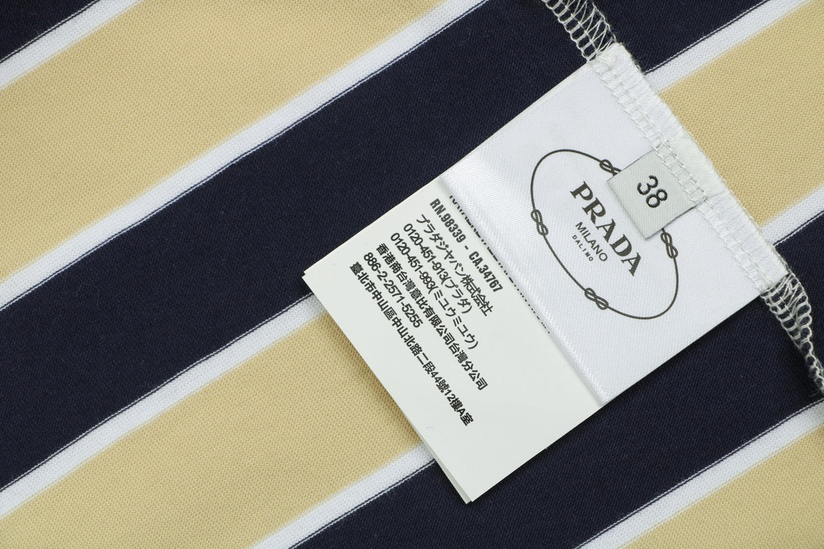 Prada Stripe Drop-Shoulder Short Sleeve Tee Yellow