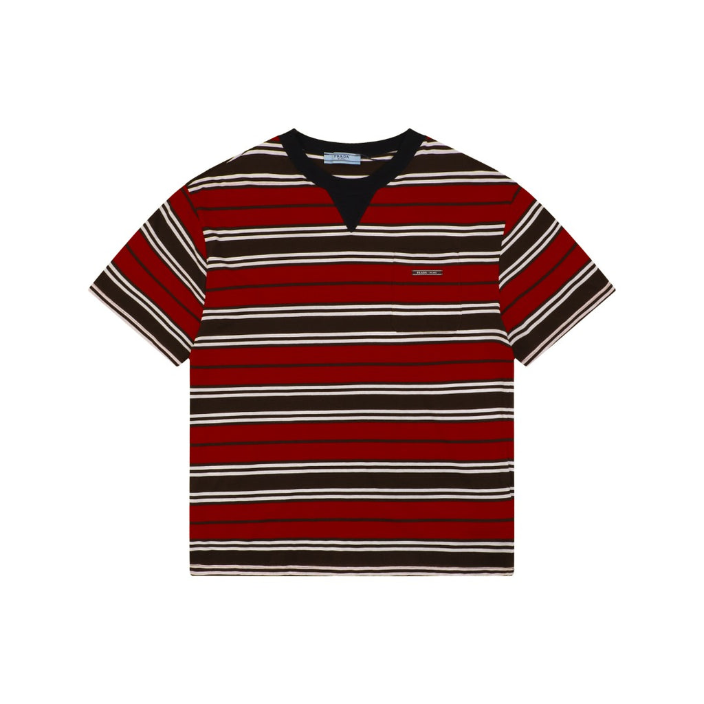 Prada Stripe Drop-Shoulder Short Sleeve Tee Red