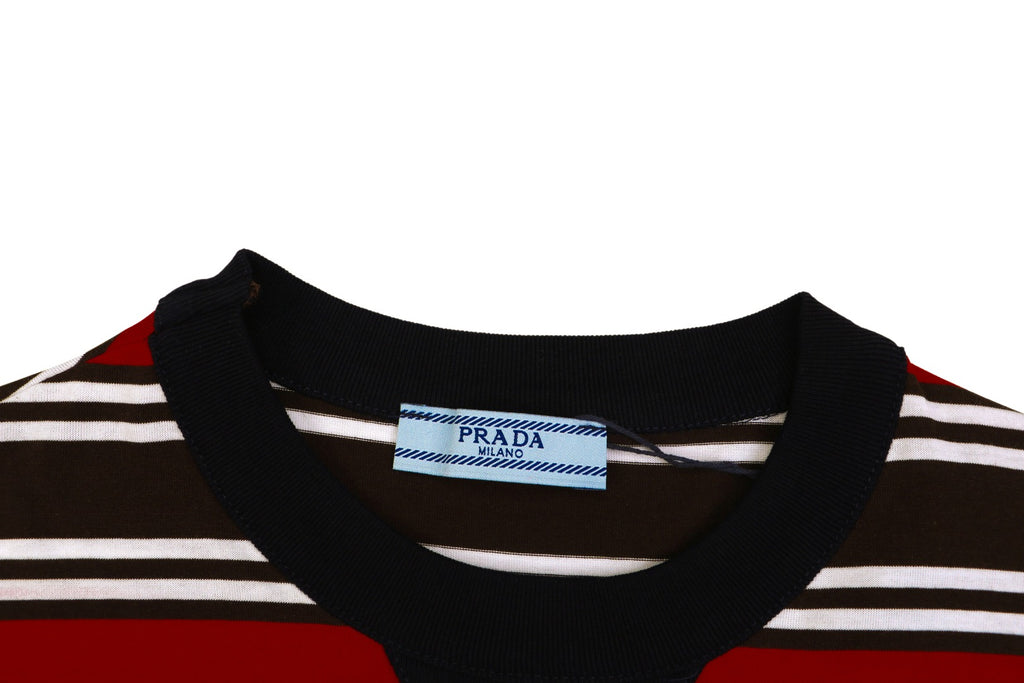 Prada Stripe Drop-Shoulder Short Sleeve Tee Red