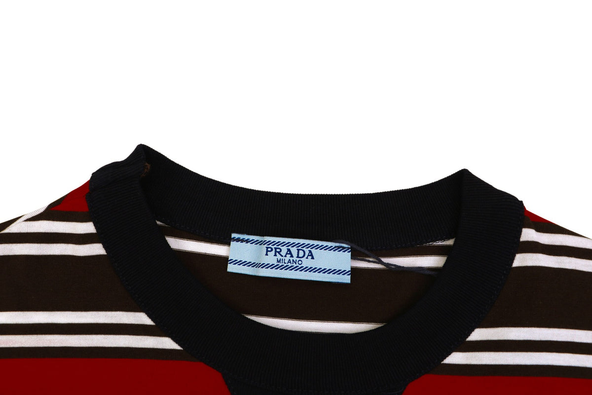 Prada Stripe Drop-Shoulder Short Sleeve Tee Red