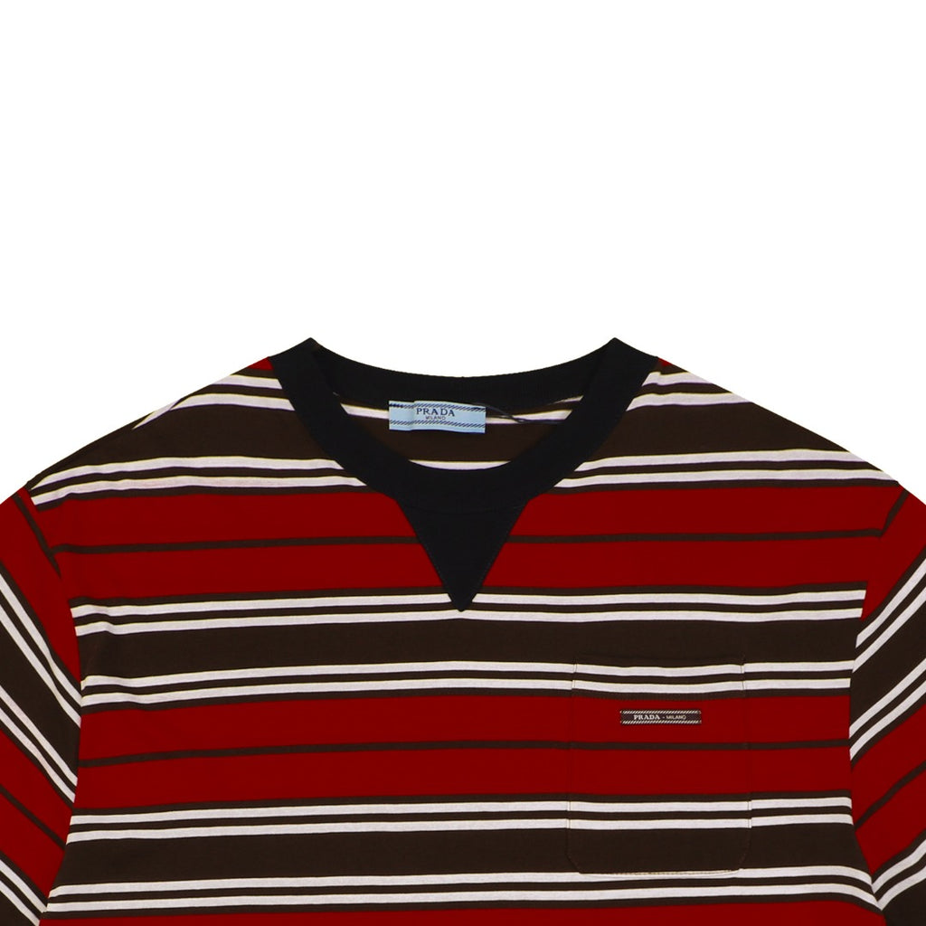 Prada Stripe Drop-Shoulder Short Sleeve Tee Red