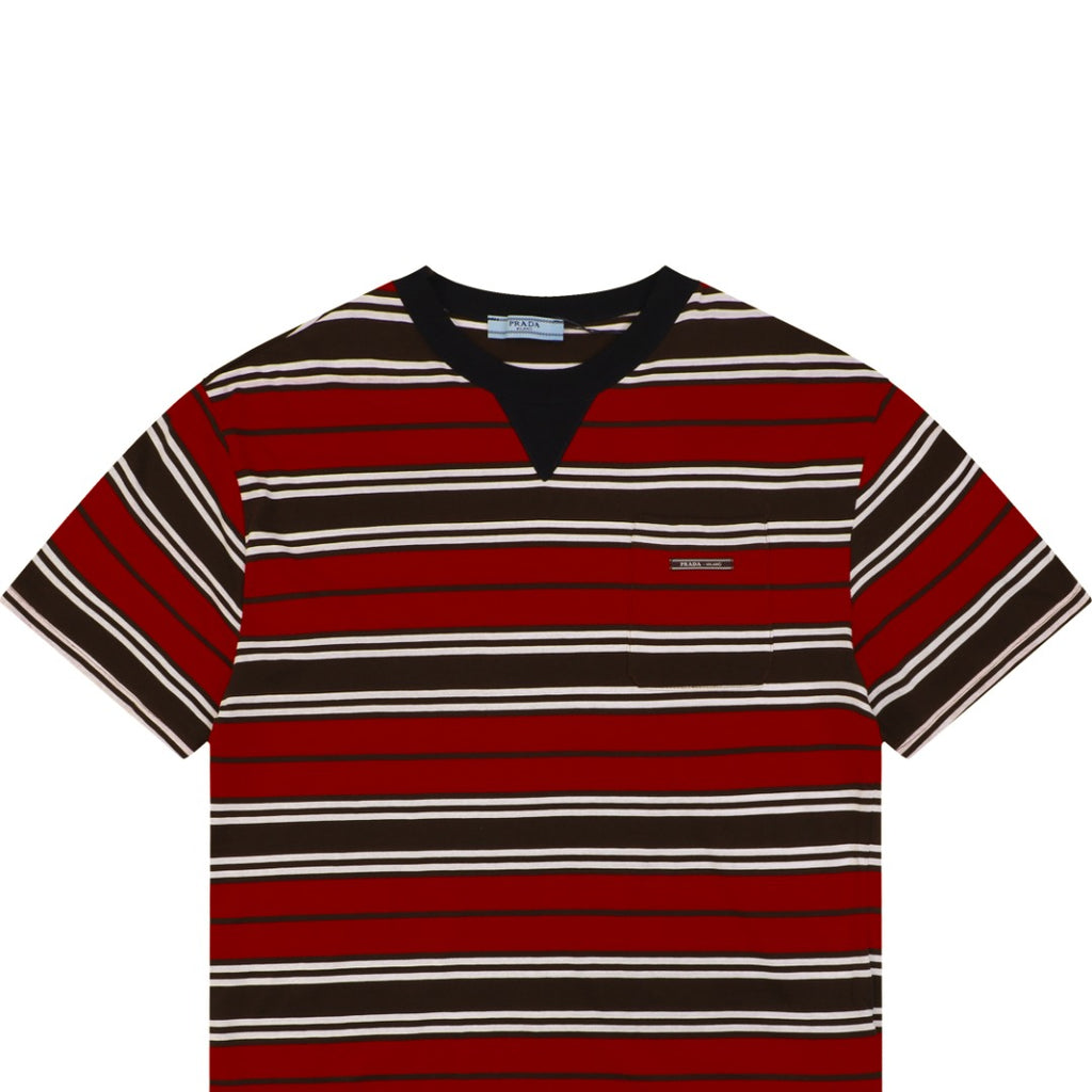 Prada Stripe Drop-Shoulder Short Sleeve Tee Red