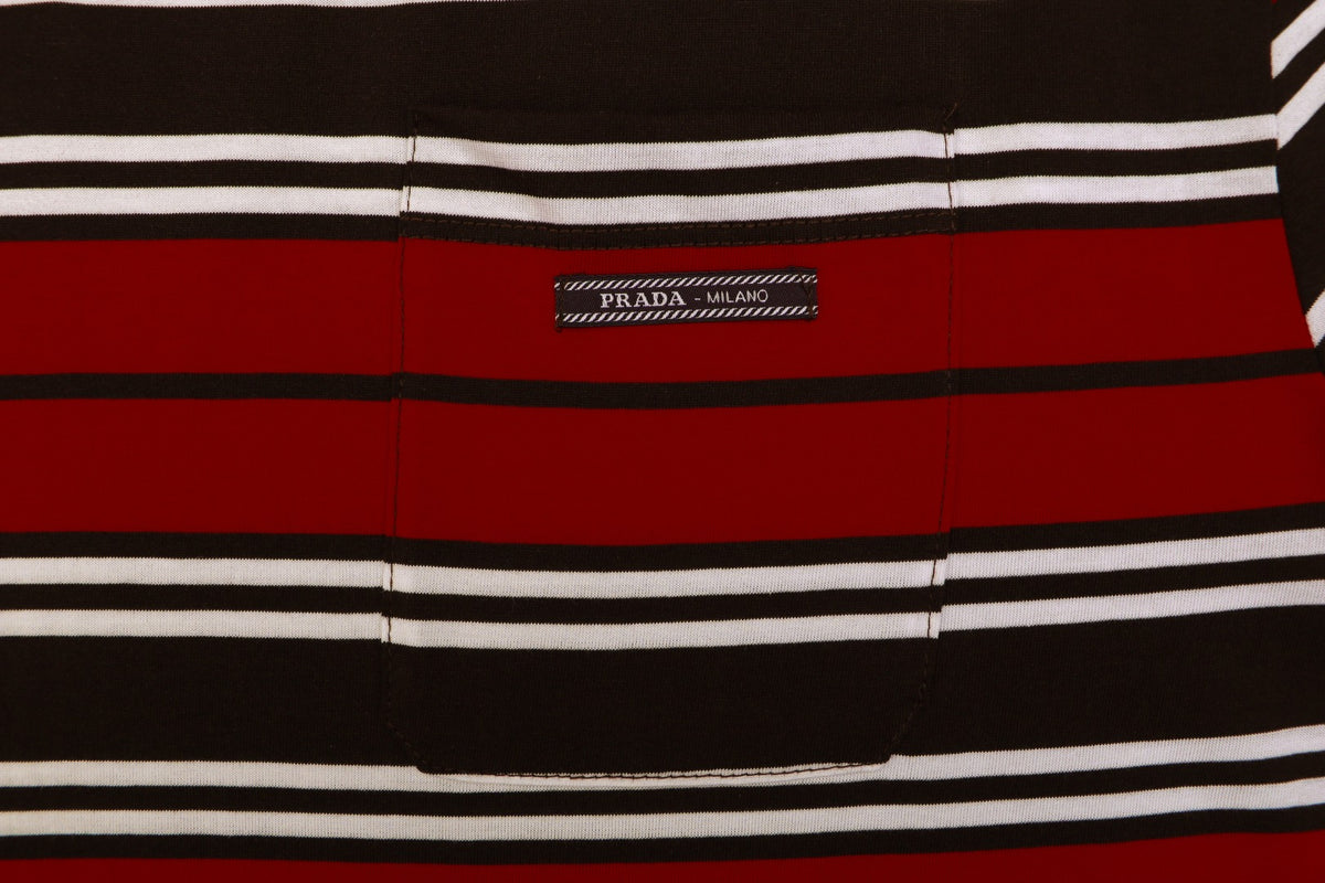 Prada Stripe Drop-Shoulder Short Sleeve Tee Red